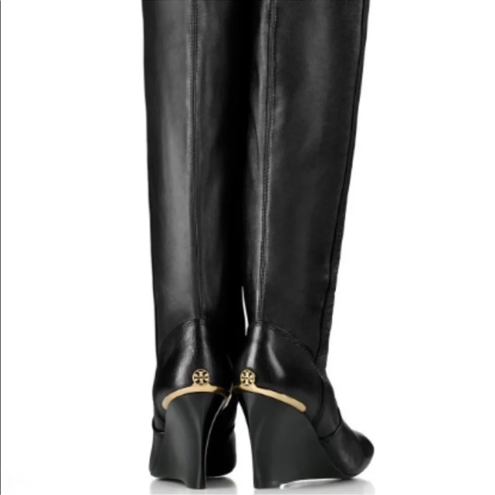 Tory Burch Black Over the Knee Boots with Gold Detail